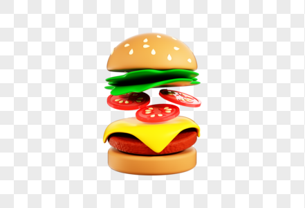 C4D漂浮食物汉堡元素模型图片