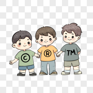 知识产权日穿着版权标识衣服的三个小朋友高清图片