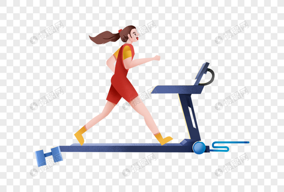 女生在跑步机上跑步图片