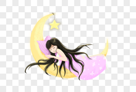 睡在月亮上的女孩高清图片