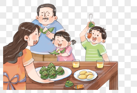 家人吃饭吃粽子的一家人素材
