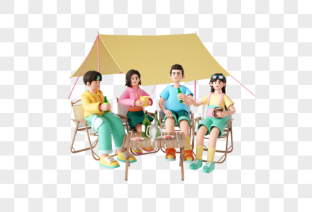 3d露营喝茶人物高清图片