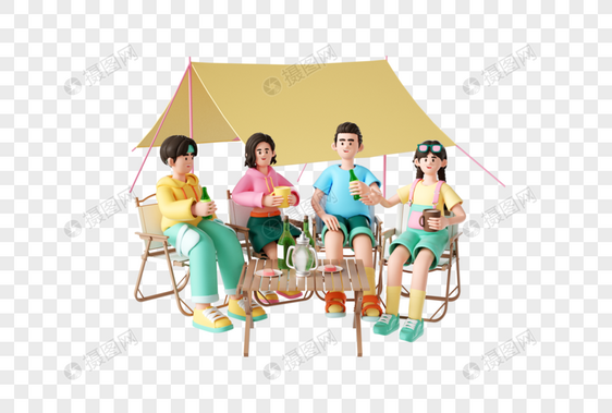 3d露营喝茶人物图片