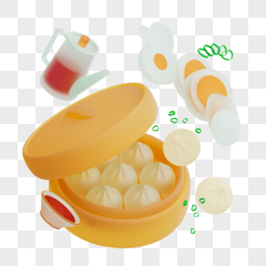 3D悬浮食物饮食电商玻璃亚克力包子图片