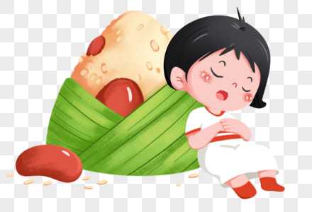 端午节女孩吃糯米红豆蜜枣粽子图片