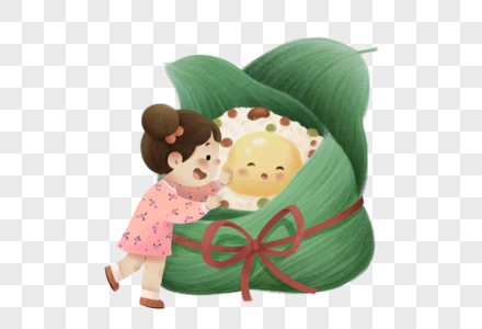 端午节粽子人物插画拟人粽子开心女孩图片