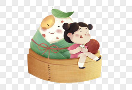 端午节粽子人物插画拟人粽子女孩吃粽子图片