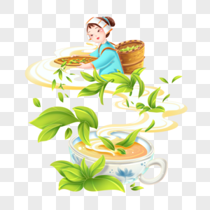 中国文化春季采茶沏茶人物采茶形象图片