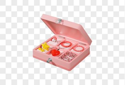 情人节粉色珠宝盒C4D模型图片