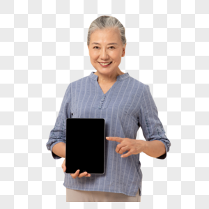 老年女性拿着平板电脑图片
