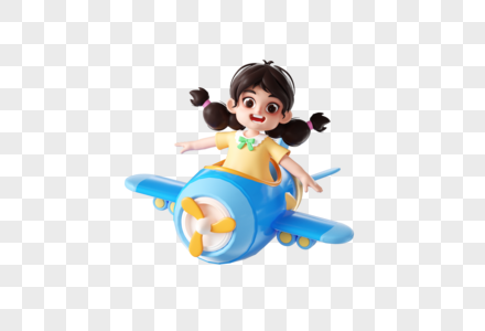 3d儿童节飞机女孩高清图片
