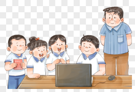 老师学生一起学习电脑图片