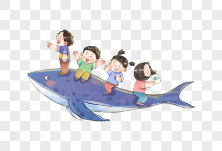 一群骑鲸鱼的儿童图片