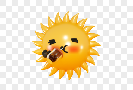 夏天太阳拟人表情C4D模型图片