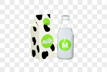牛奶盒与牛奶瓶C4D模型图片