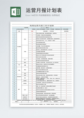 运营月报表计划表excel文档