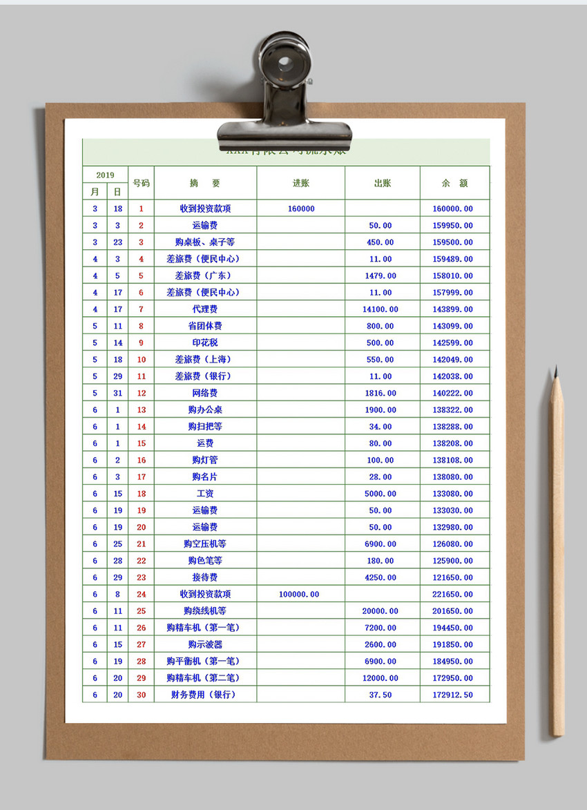 现金流水账表格模板