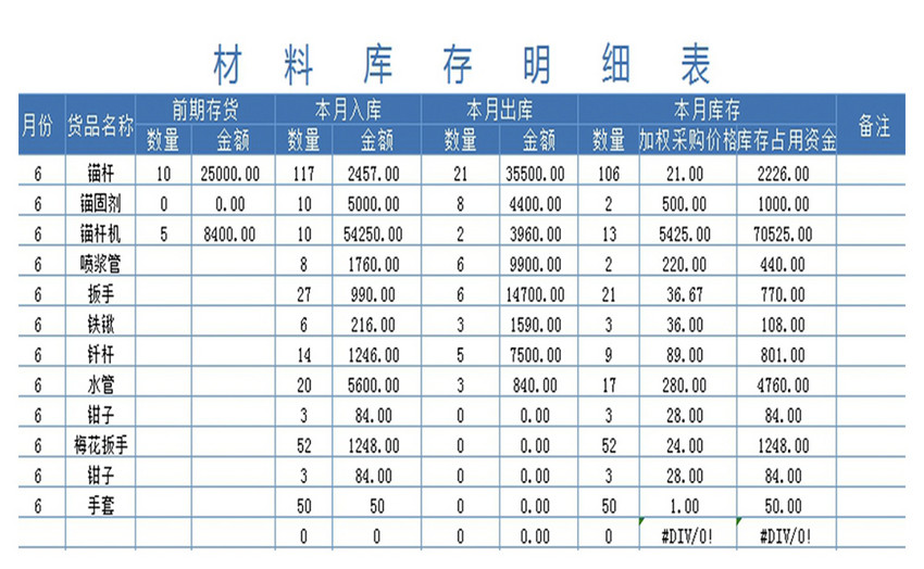 材料出库明细表