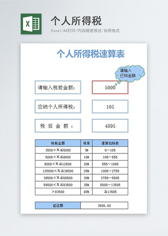 个人所得税excel模板图片