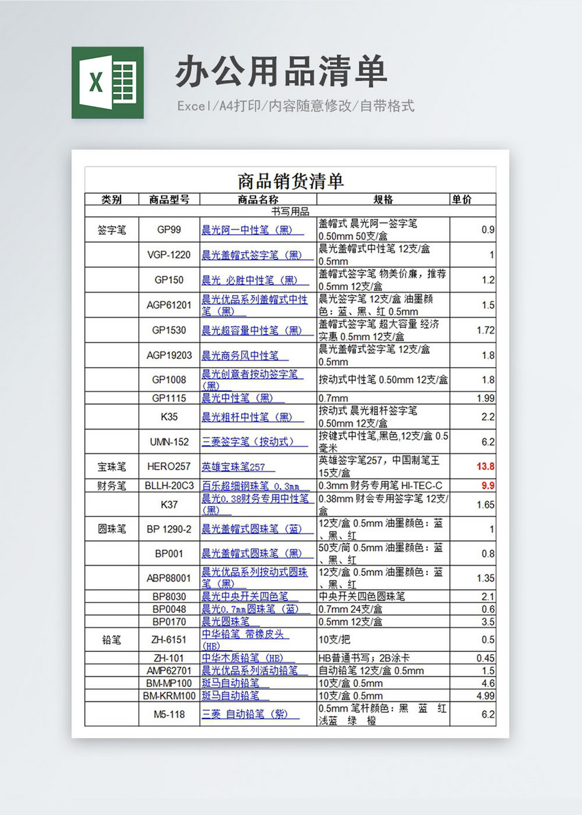 办公用品清单及报价(超全)