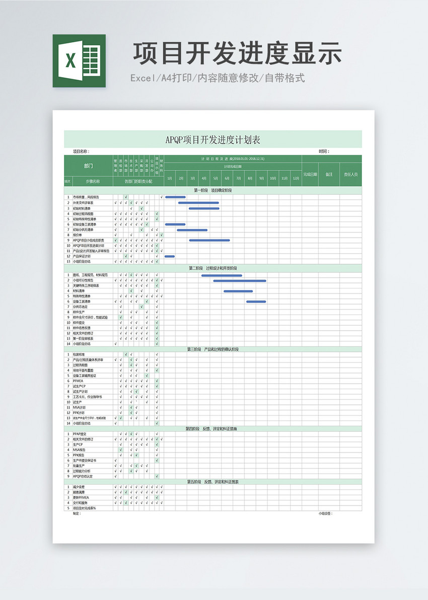 apqp项目开发进度显示exel计划图表