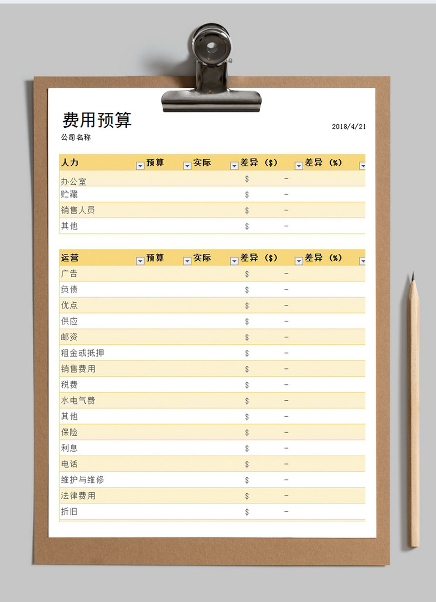 项目活动费用预算明细Excel模板