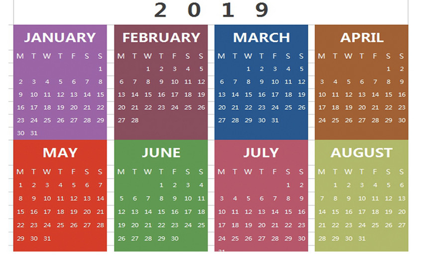 2019日历Excel模板