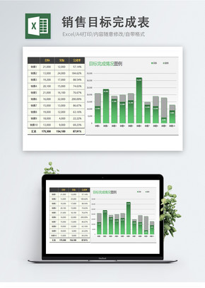 销售目标完成统计表Excel模板excel文档