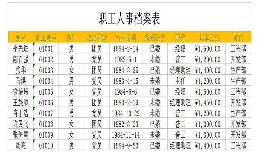 职工人事档案表Excel模板