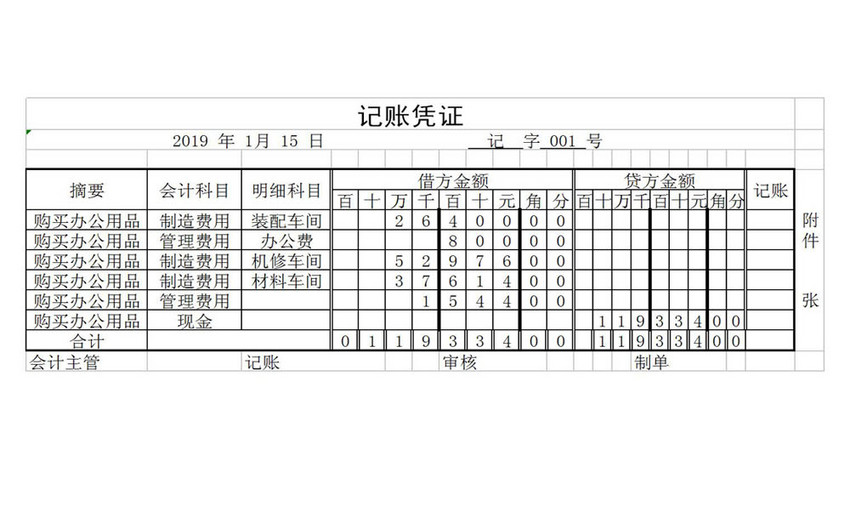 会计记账凭证表格excel模板