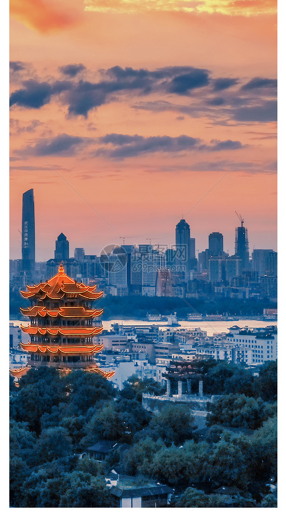 夕阳下的黄鹤楼手机壁纸