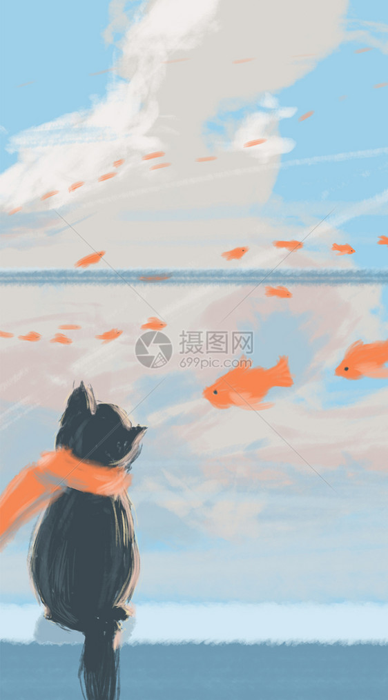 猫与鱼手机壁纸