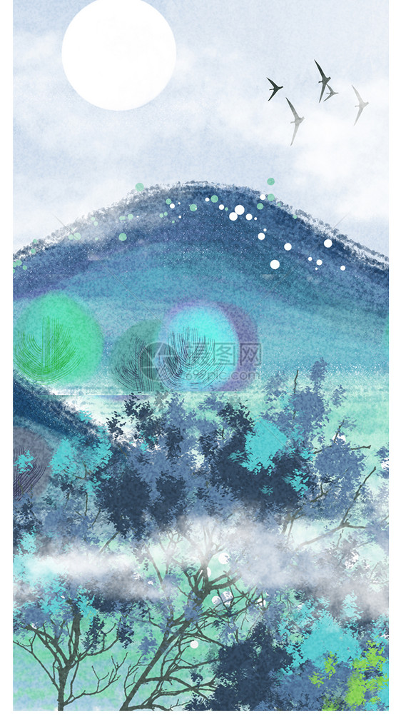 山水插画手机壁纸图片素材_免费下载_jpg图片格式_vrf高清图片