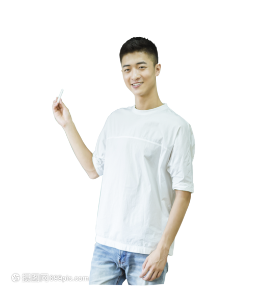 教室大学男生黑板前学习