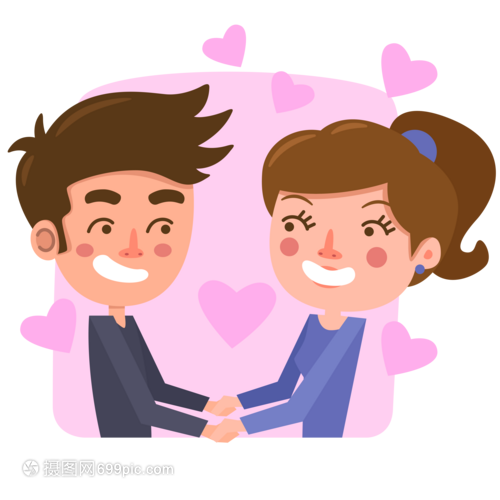 卡通可爱情侣眉目传情元素