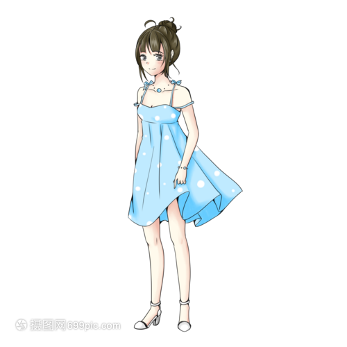 夏天穿清新连衣裙的美丽女孩