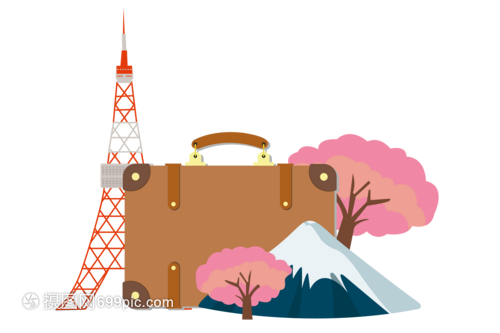 日本景色和行李箱