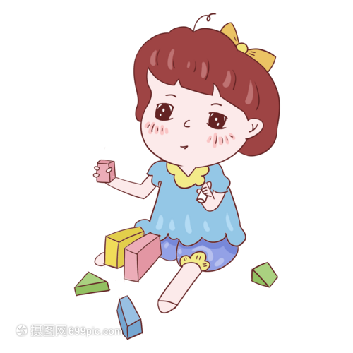 六一儿童节小女孩搭积木游戏