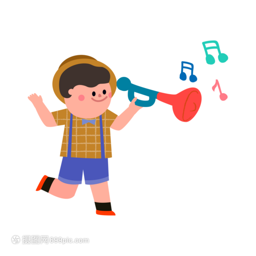 可爱吹喇叭的男孩