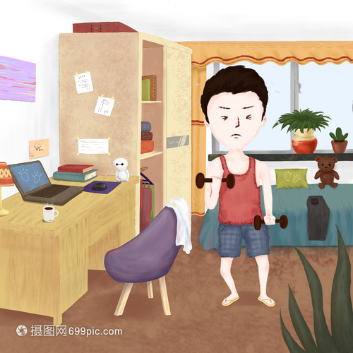 在家运动的男孩