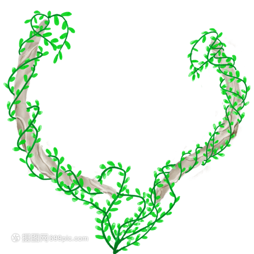 初夏枯树上新生藤蔓水粉画