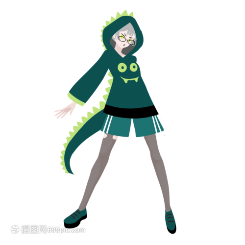 绿色哥斯拉恐龙玩偶服卫衣中二病少年