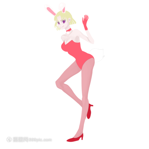 黄色短发粉色兔女郎装白兔耳白兔尾女孩丝袜