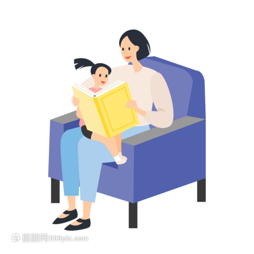 听妈妈讲故事的小女孩