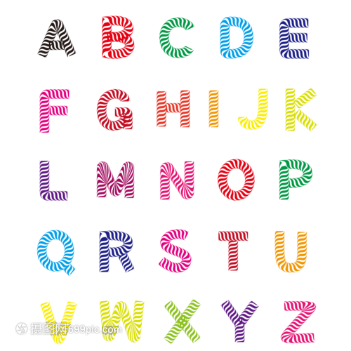 可爱斑马纹24个英文字母电商儿童节png