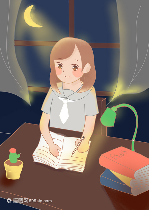 高考前夕努力的女子高中生