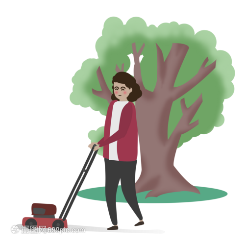 卡通手绘女士使用工具开心锄草