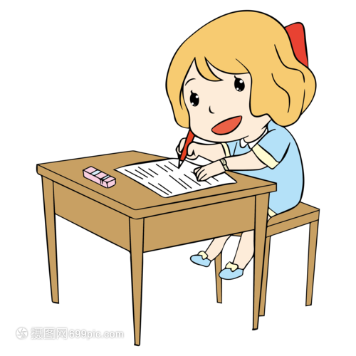 认真学习写试卷的小女孩
