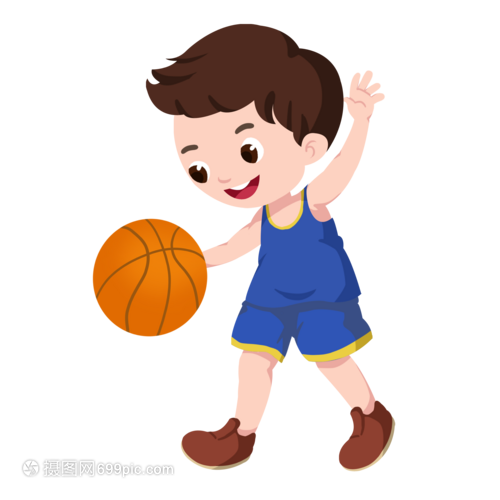 卡通男孩打篮球快乐