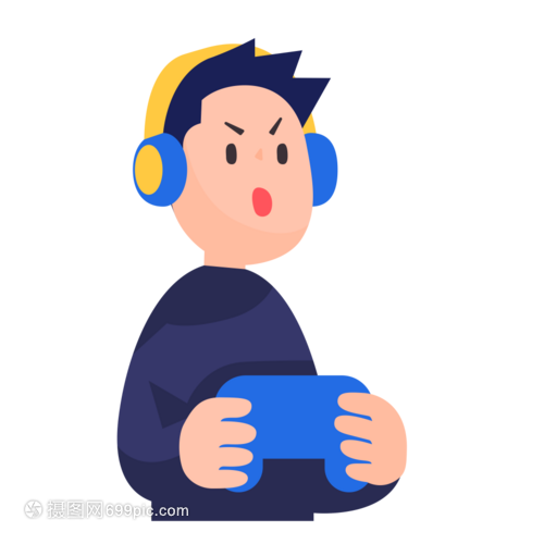 男孩玩游戏听音乐免抠素材